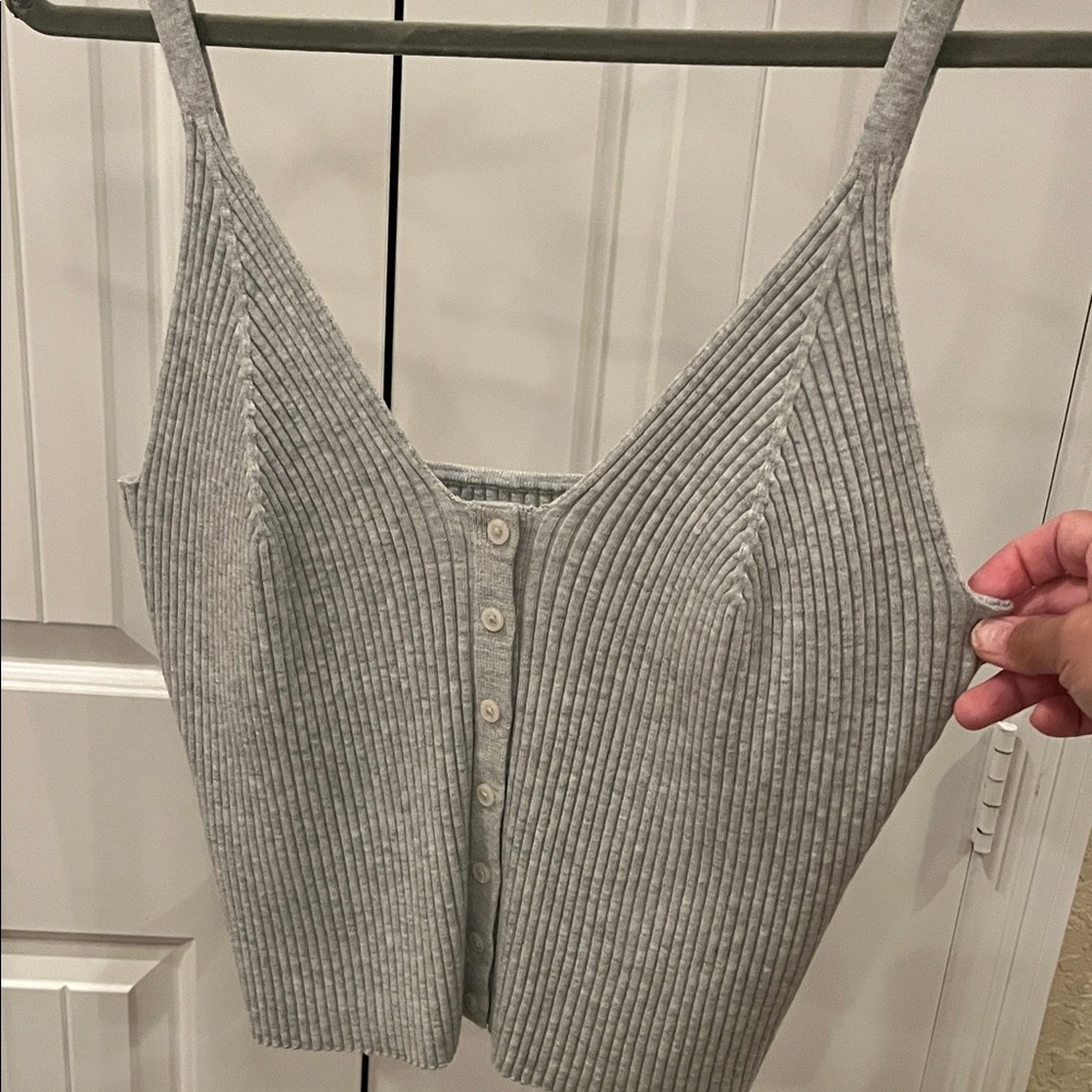 aerie Ribbed V‑Neck Button Front Camisole - Light Gray